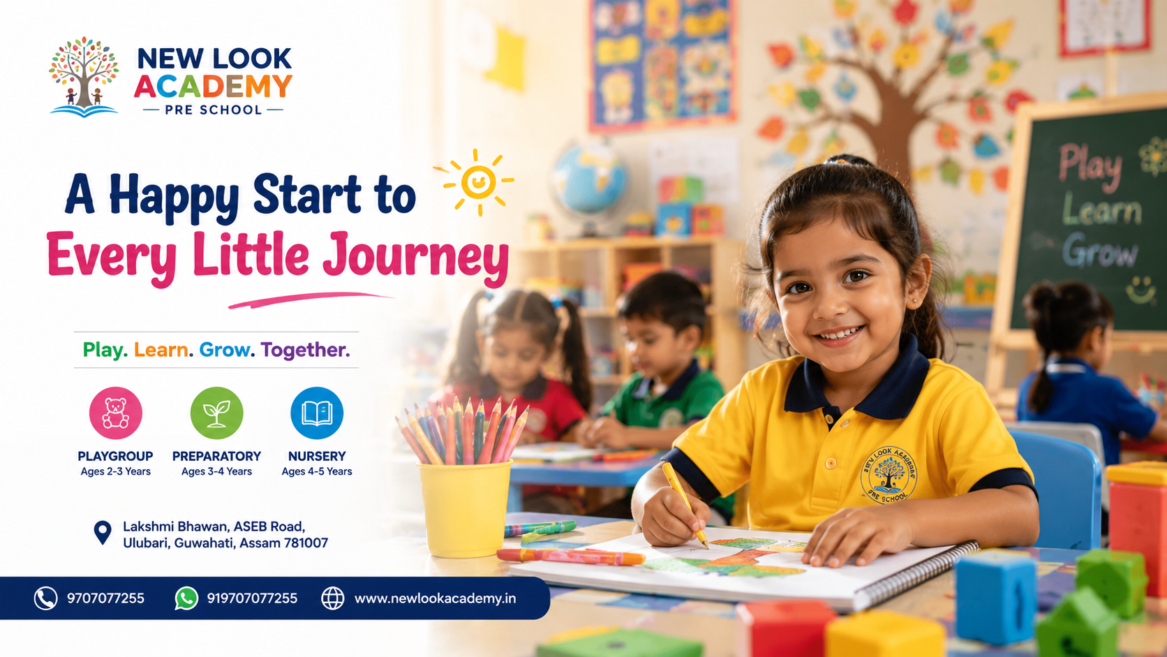 Children learning and playing at New Look Academy Preschool in Ulubari, Guwahati