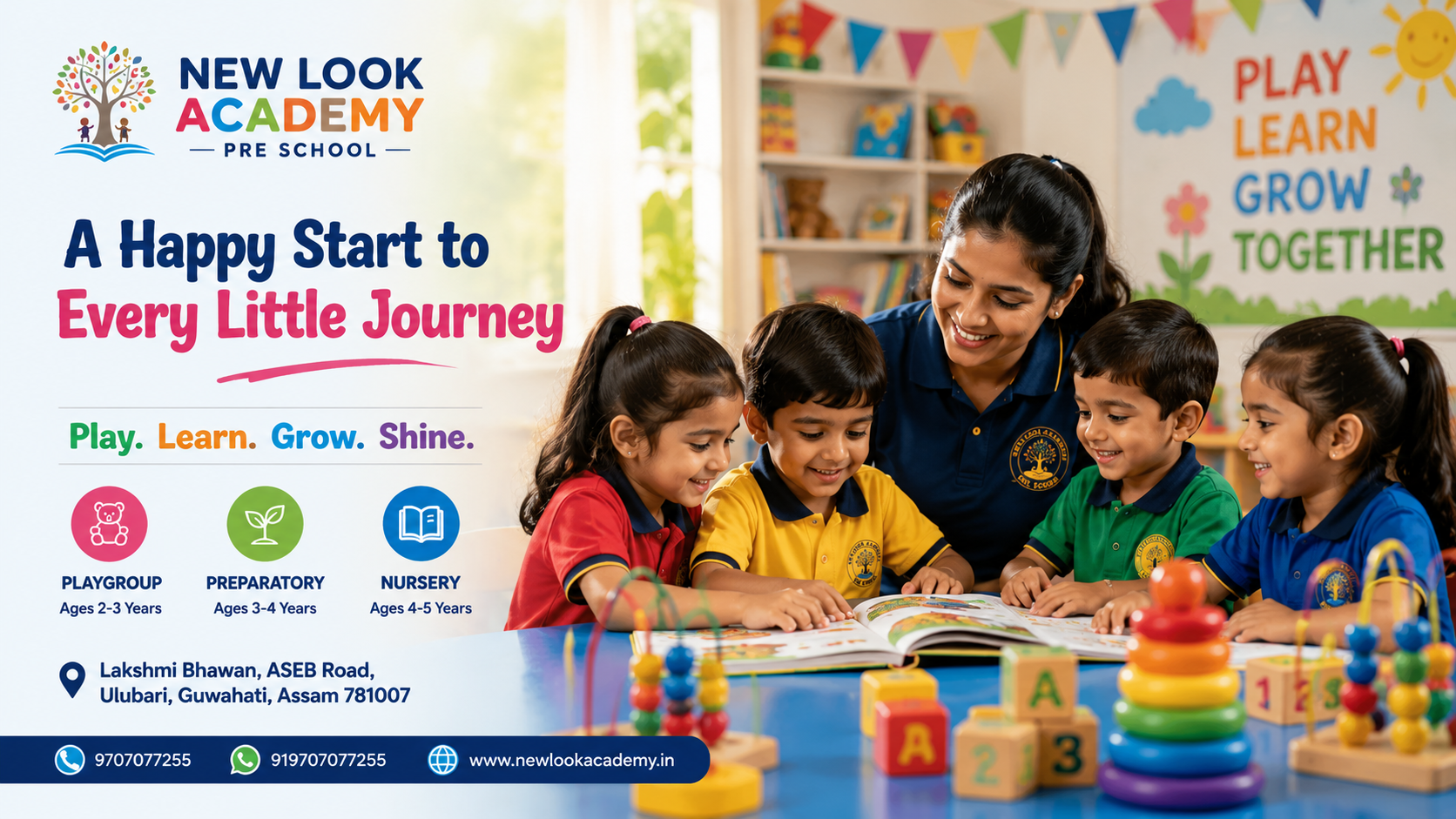 Happy preschool children participating in early learning activities at New Look Academy in Guwahati