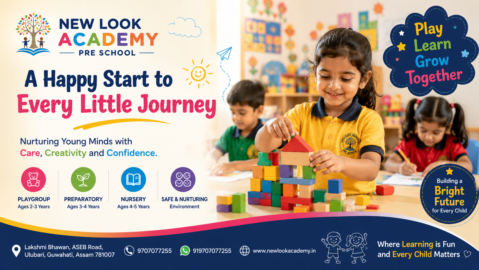 Children enjoying creative preschool activities at New Look Academy in Ulubari Guwahati